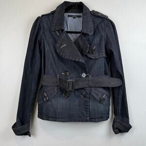 Joe’s Jeans Women’s M Denim Trench Coat Belted Button Front Dark Wash USA